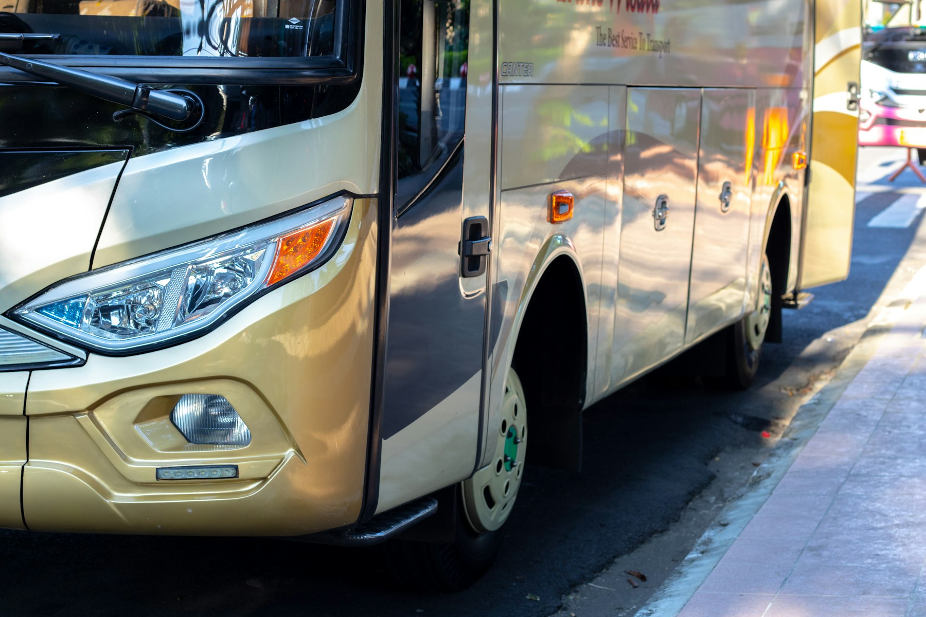 Modern luxury coach bus on a city street
